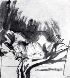 Sick woman in a bed, maybe Saskia, wife of the painter, c. 1640
